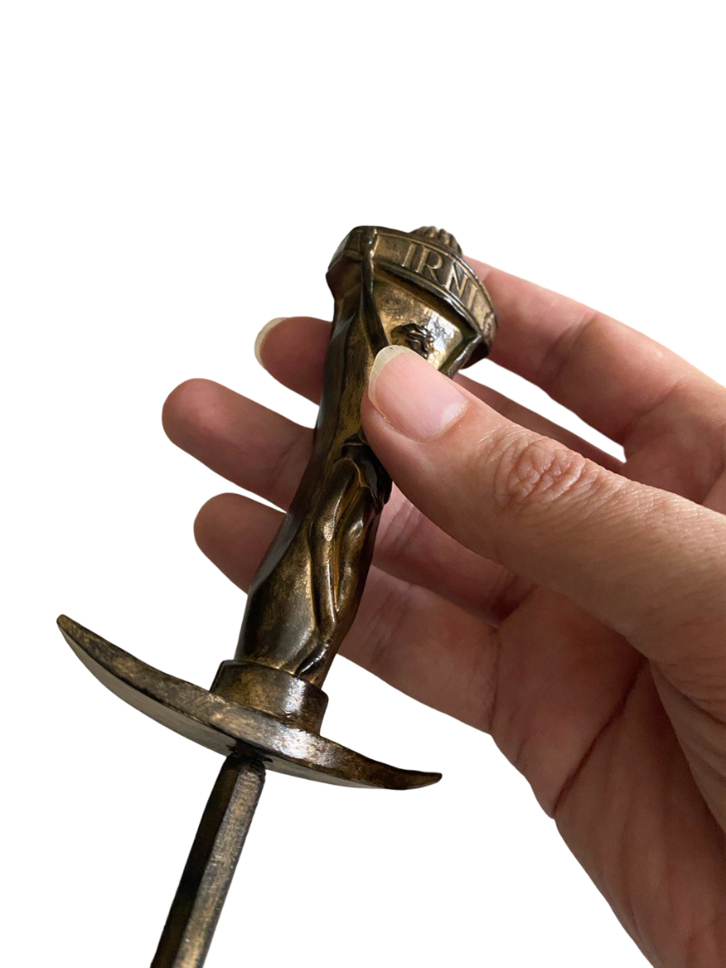 Close-up detail of murder-worn blade