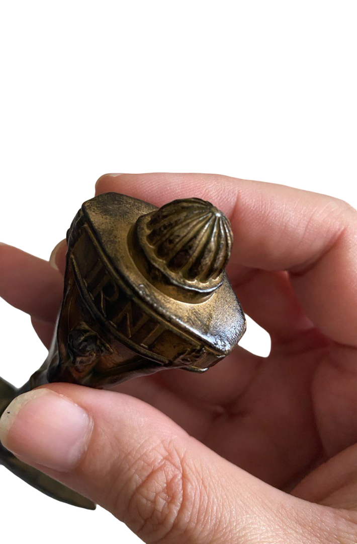 Holding the Dagger of Megiddo replica in hand